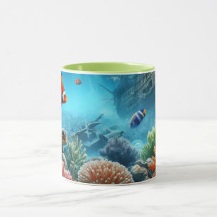 Mug Sous la mer, tortue, corail, bateau, poisson clown