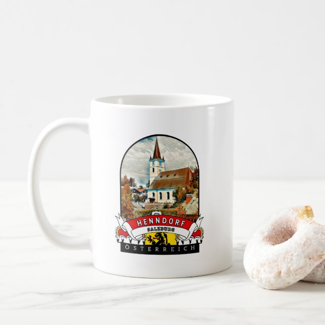Mug Souvenir de Salzbourg Henndorf sur le lac Wallerse (Avec donut)