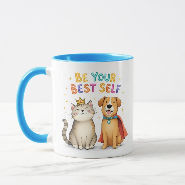 Mug Soyez votre meilleur auto-Mug - Inspirant chien et (Gauche)