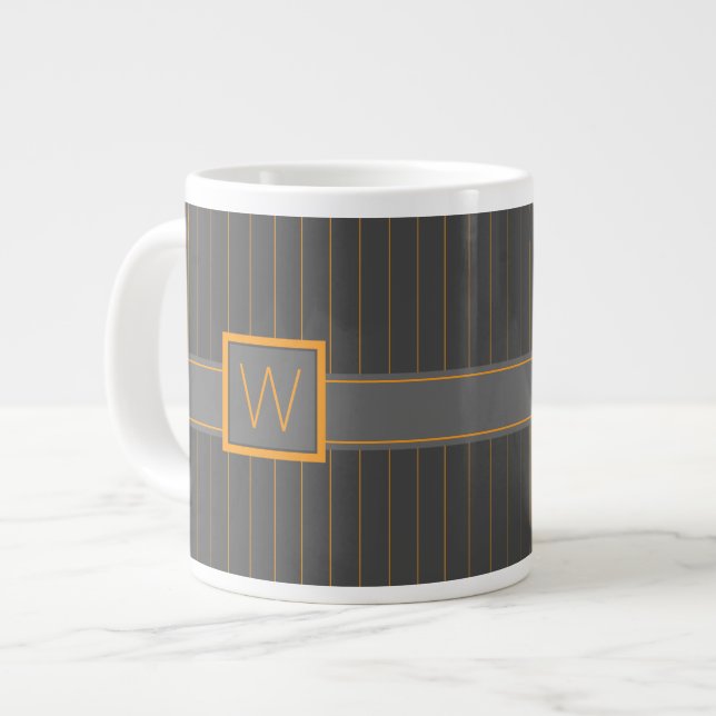 Mug Spécialité Gris avec Rayures Orange (Devant gauche)