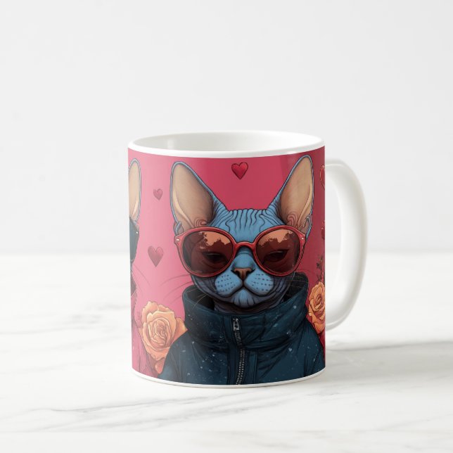 Mug Sphynx Chat avec Coeur Roses Saint-Valentin (Devant droit)