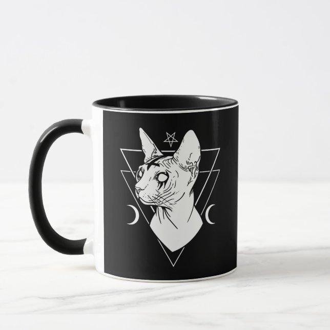 Mug Sphynx en métal noir Chat Goth and Death Metal (Gauche)