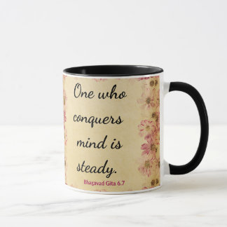 Mug Spiritual Beige Pink Gita Conquers Mind Print