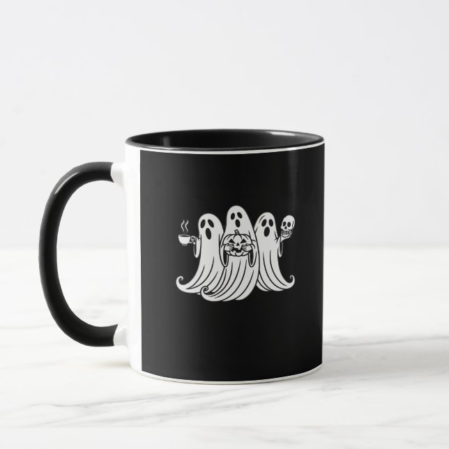 Mug Spooky Coffee-Sipping Pumpkin-Holding Skull-Displa (Gauche)