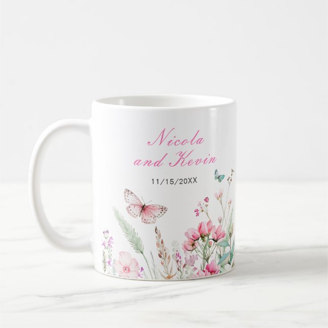 Mug Spring Pink Butterfly Floral Wedding (Gauche)