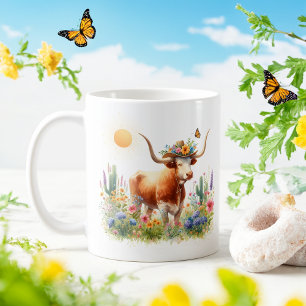 Mug Spring Watercolor Texas Longhorn