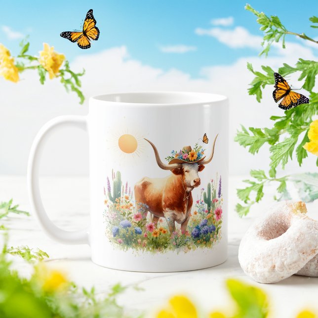Mug Spring Watercolor Texas Longhorn (Créateur téléchargé)