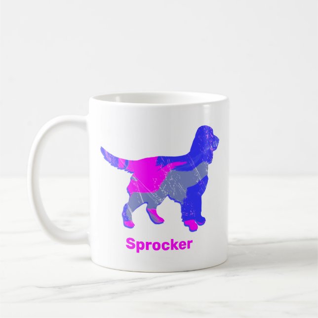 Mug Sprocker Spaniel Chien Silhouette rose chaud blanc (Gauche)