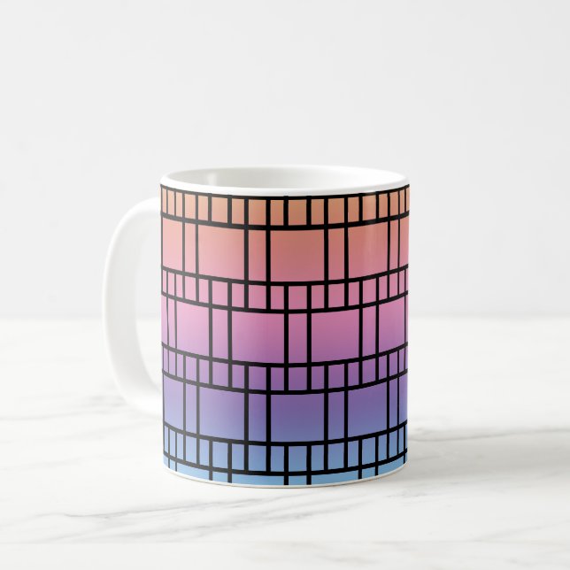 Mug - Square Leaded Glass Pattern  in Blues (Front Left)