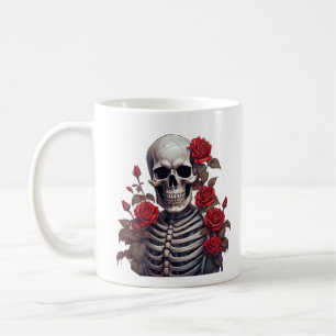 Mug Squelette Avec Roses Rouges