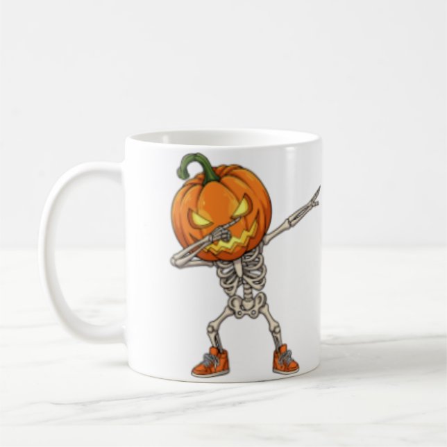 Mug Squelette avec tête Citrouille Dab Dance Halloween (Gauche)