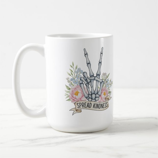 Mug Squelette de signe de paix "Étendez la gentillesse (Gauche)