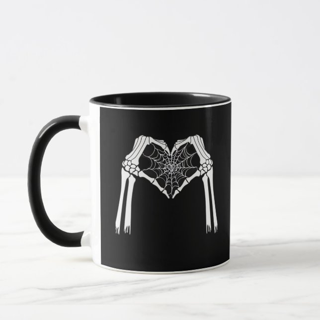 Mug Squelette Mains Cobweb Coeur (Blanc) Classique (Gauche)