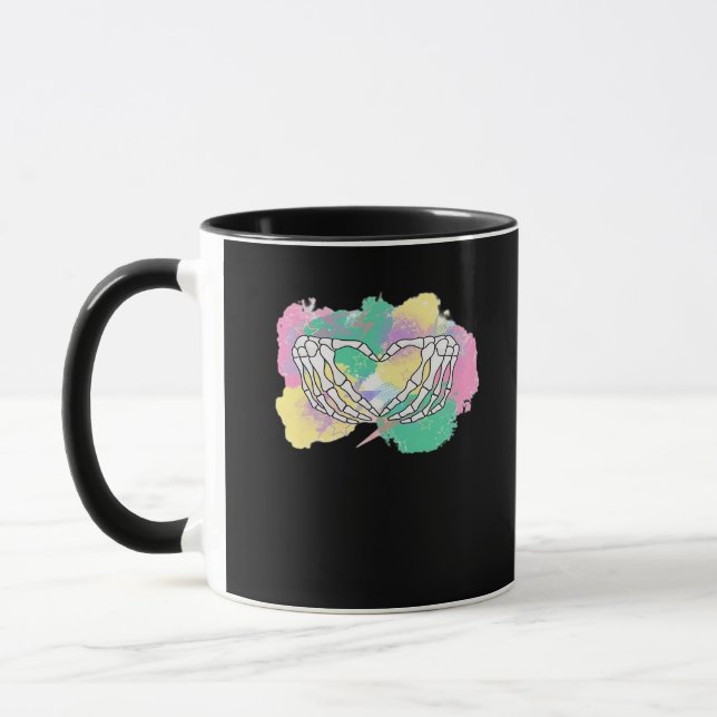 Mug Squelette Mains Coeur Avec Backgr Abstrait Couleur (Gauche)