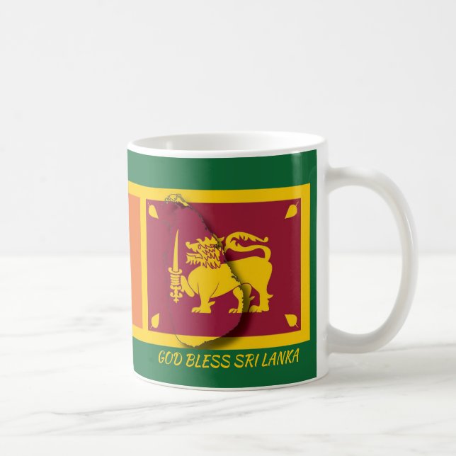 Mug SRI LANKA CARTE DRAPEAU Écriture Customisée VERT (Droite)