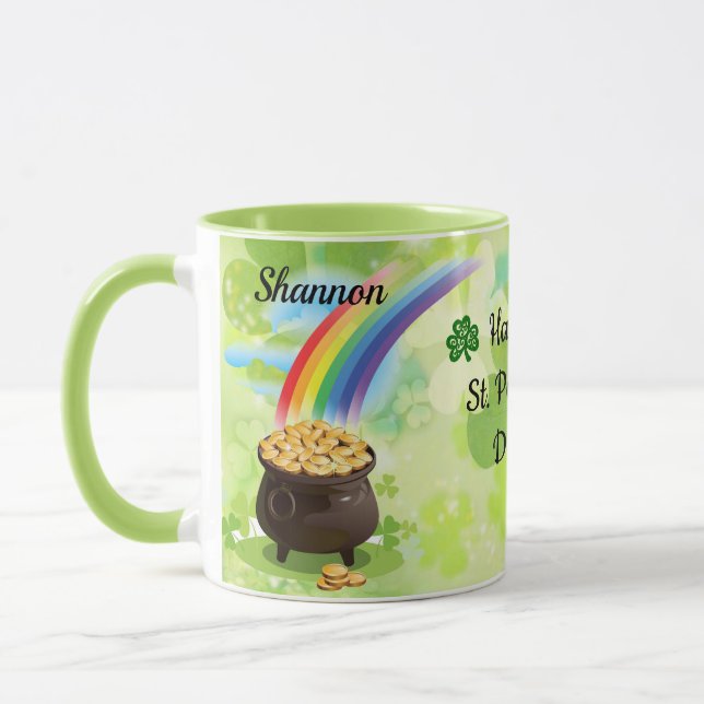 Mug St. Patrick's Day Ajouter le nom Leprechaun Coffee (Gauche)