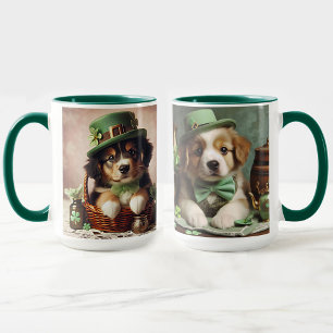 Mug St Patrick's Day Cute Irlandais Chiots Brown et bl