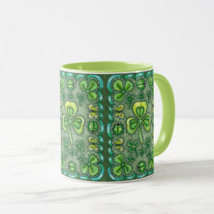 MUG ST. PATRICK'S DAY FOLK ART SHAMROCKS N'LADYBUGS