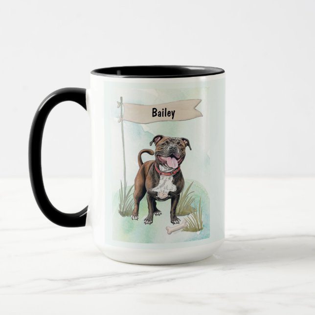 Mug Staffordshire Bull Terrier Watercolor Personalized (Gauche)