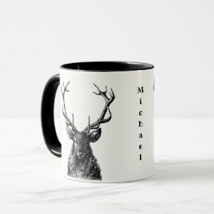 Mug Stag Reindeer Russe Noir & Blanc