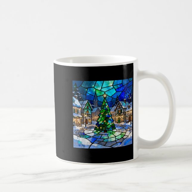 Mug Stained Gl Christmas Tree Winter Village Holiday A (Droite)