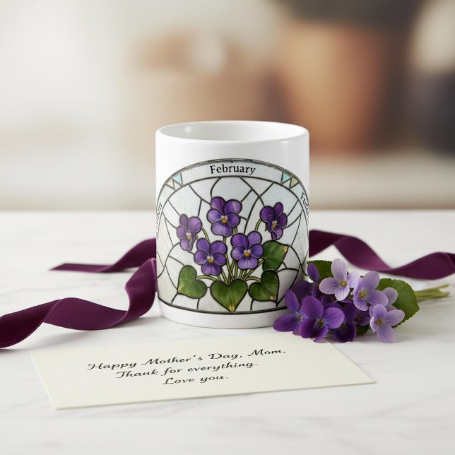 Mug Stained Glass Birth Flower February Violet Name (Créateur téléchargé)