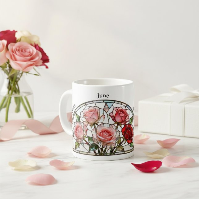 Mug Stained Glass Birth Flower June Rose Personalized (Créateur téléchargé)