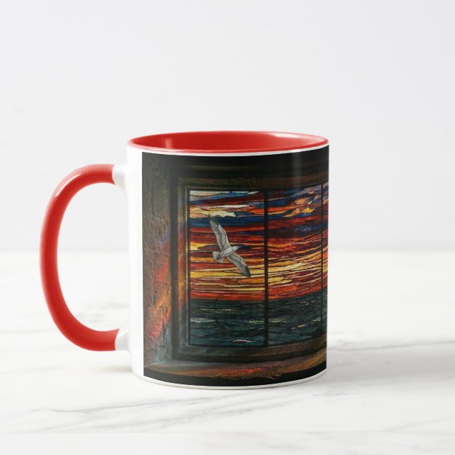 Mug Stainglass sunset with Seagull and Sailboat (Gauche)