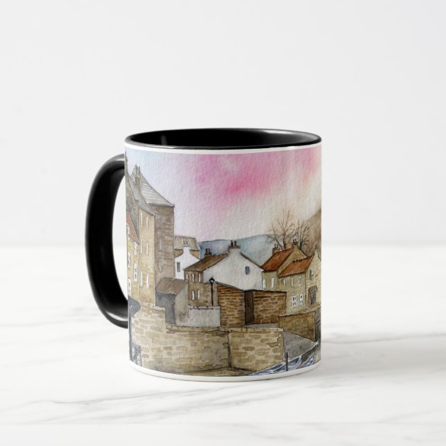 Mug Staithes, North Yorkshire, Angleterre Aquarelle (Devant gauche)