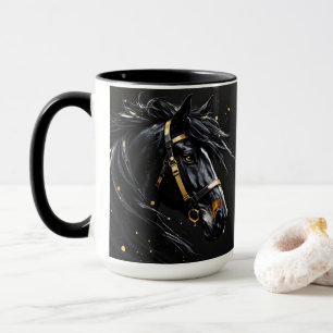 Mug Stallion noir sur touches noires d'or et blanc