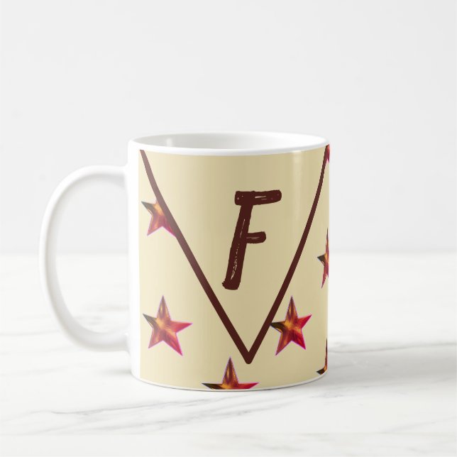 Mug Star Monogram Red Tan Keepsaké famille initiale (Gauche)