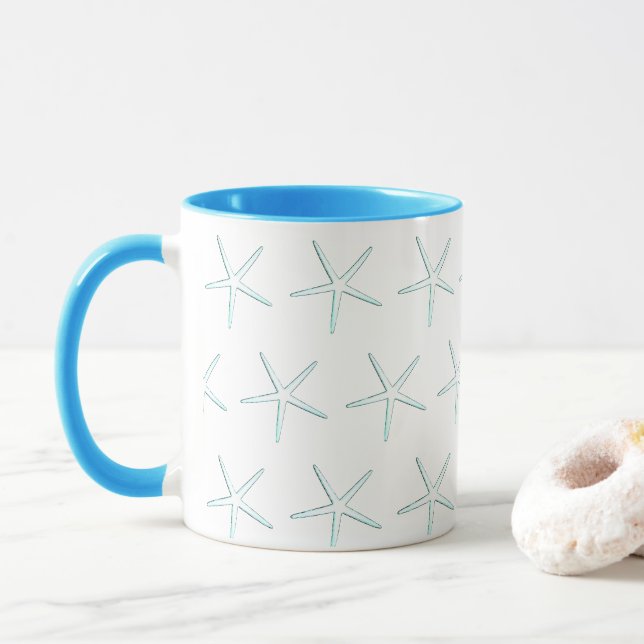 Mug Starfish Motif Turquoise Ciel Bleu Blanc Nautique  (Avec donut)