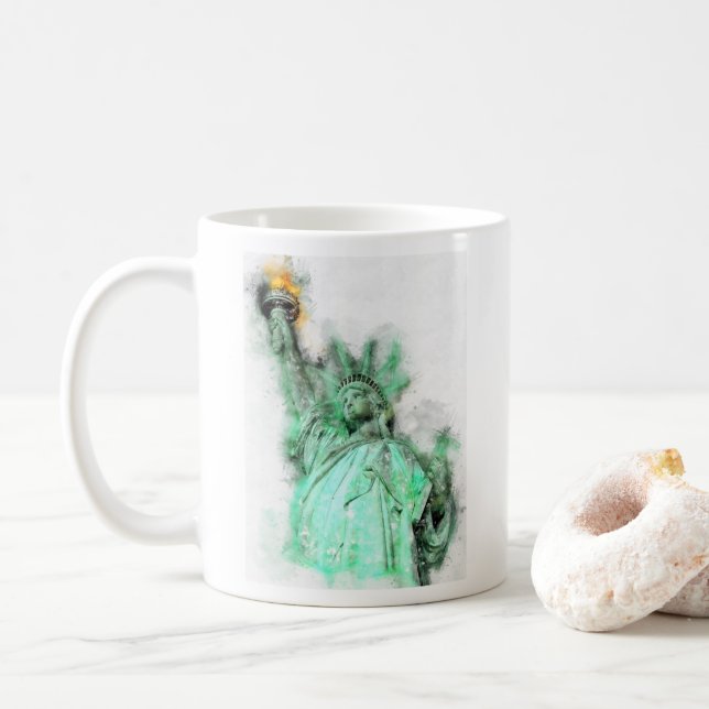 Mug Statue de Liberty Aquarelle Portrait de gros plan (Avec donut)