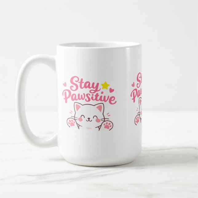 Mug Stay Pawsitive – Cute Cat Motivational Quote Desig (Gauche)