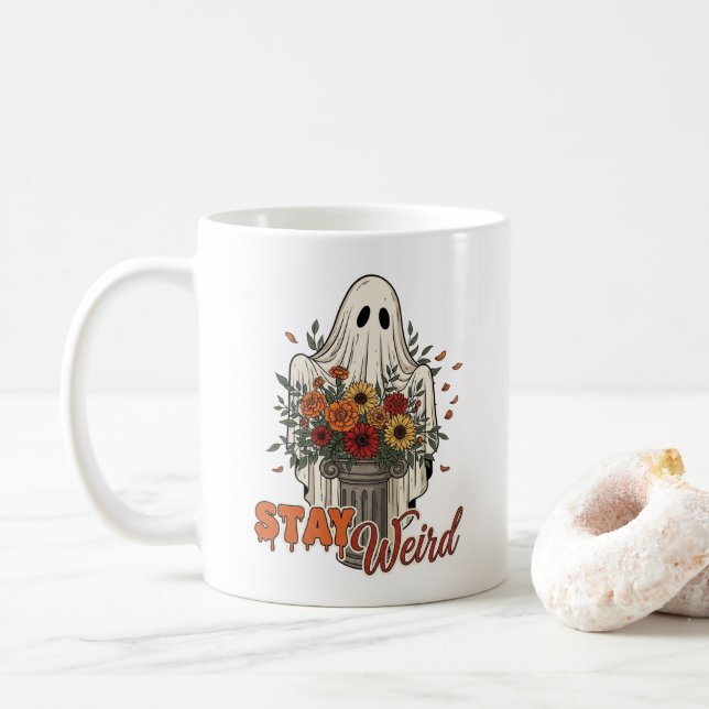 Mug Stay Weird - Floral Halloween Ghost (Avec donut)