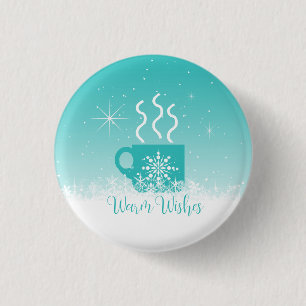 Mug Steaming Hot Drink w/Snow Border ID595 1 Inch Round Button
