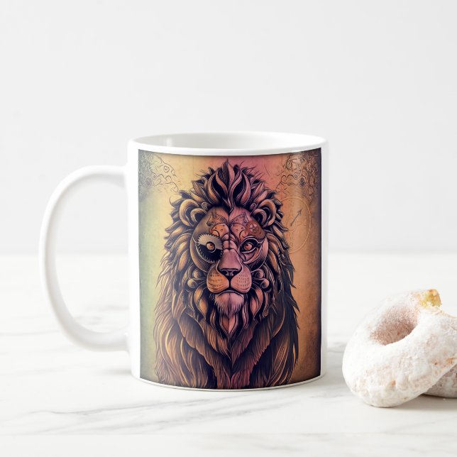 Mug Steampunk Couleur Gradient Lion Rustique (Avec donut)