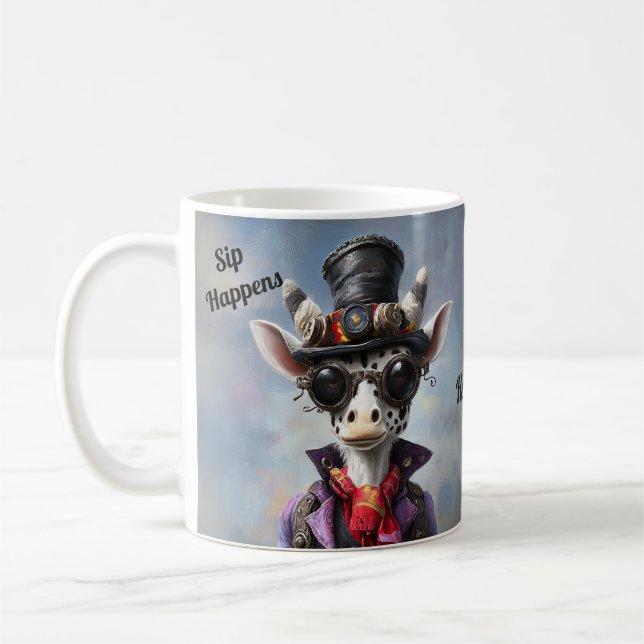 Mug Steampunk Giraffe Personnalisable Cup Sip Happens (Gauche)