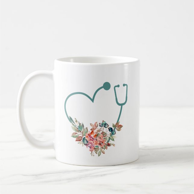 Mug Stethoscope floral Coeur Infirmière Médicale Aide  (Gauche)