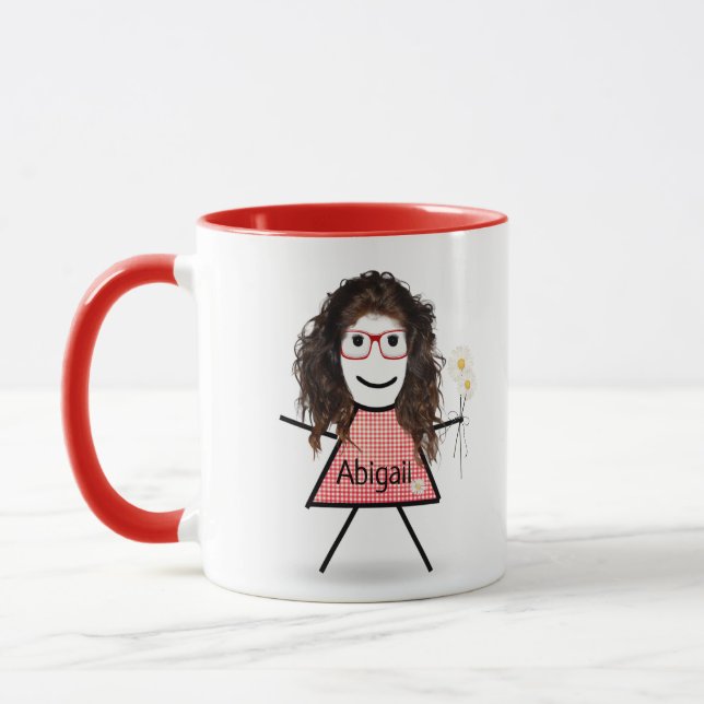 Mug Stick Girl with Daisies and Inspirational Quote (Gauche)