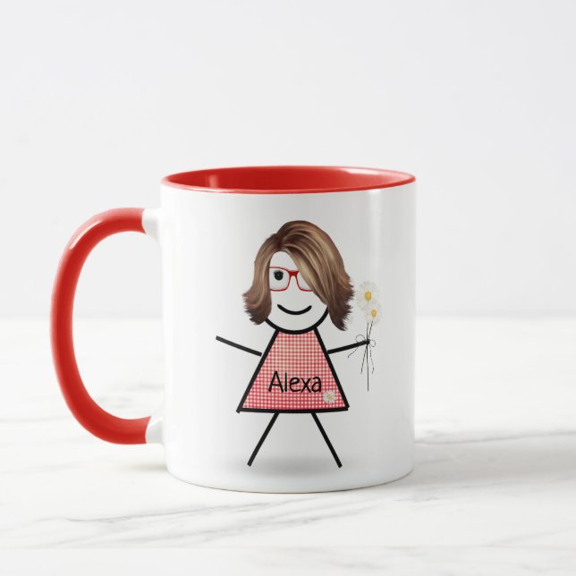 Mug Stick Girl with Daisies and Inspirational Quote (Gauche)