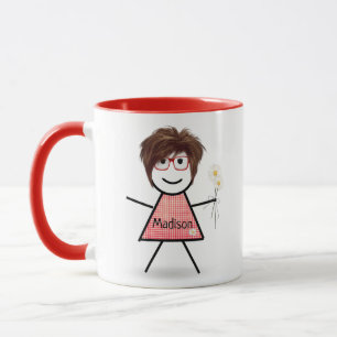 Mug Stick Girl with Daisies and Inspirational Quote