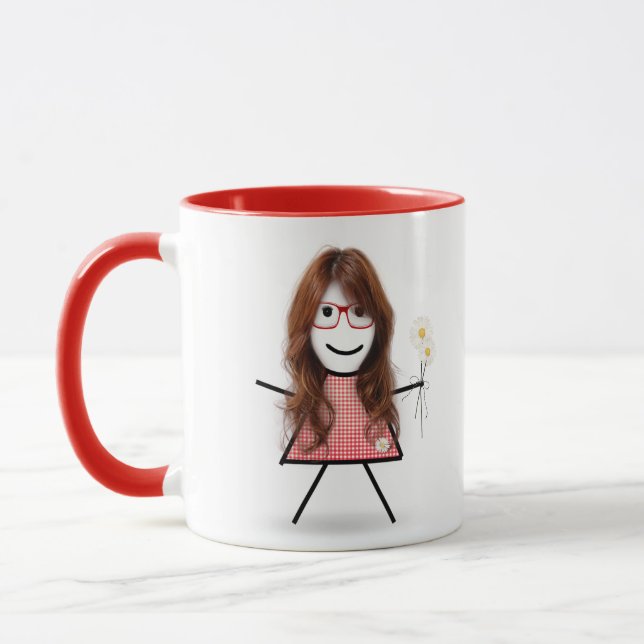 Mug Stick Girl with Daisies and Inspirational Quote (Gauche)