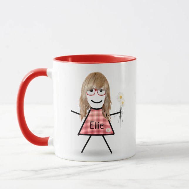 Mug Stick Girl with Daisies and Inspirational Quote (Gauche)