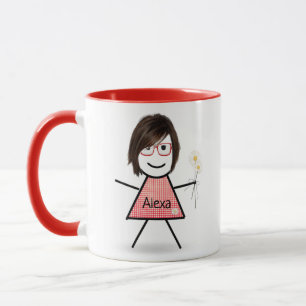 Mug Stick Girl with Daisies and Inspirational Quote