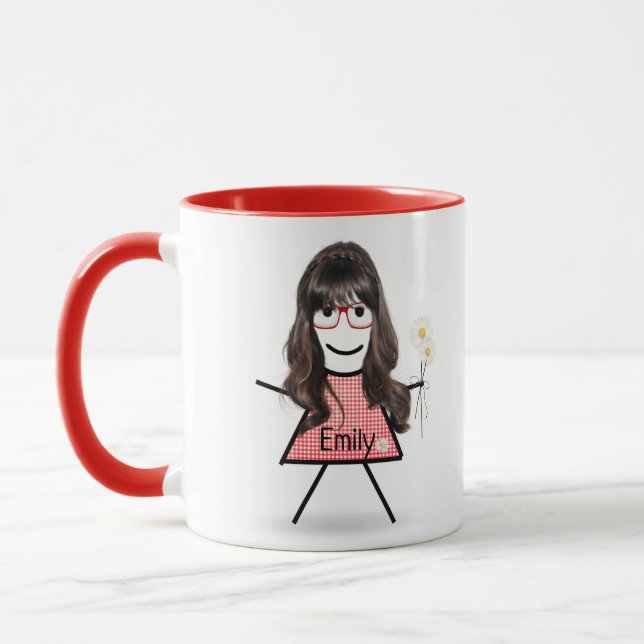 Mug Stick Girl with Daisies and Inspirational Quote (Gauche)