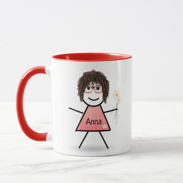 Mug Stick Girl with Daisies and Inspirational Quote (Gauche)