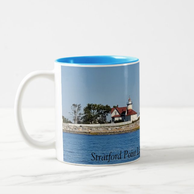 Mug: Stratford Point Lighthouse, Stratford, CT Two-Tone Coffee Mug (Left)