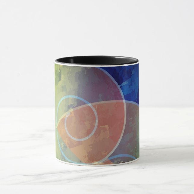 Mug "Strenght" Orange, Bleu & Jaune Art Abstrait (Centre)