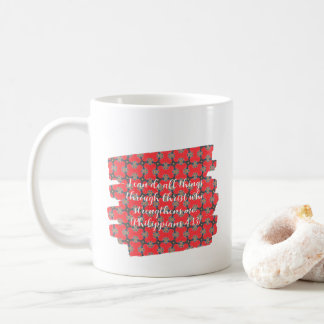 Mug Strength Scripture Red Floral Pattern